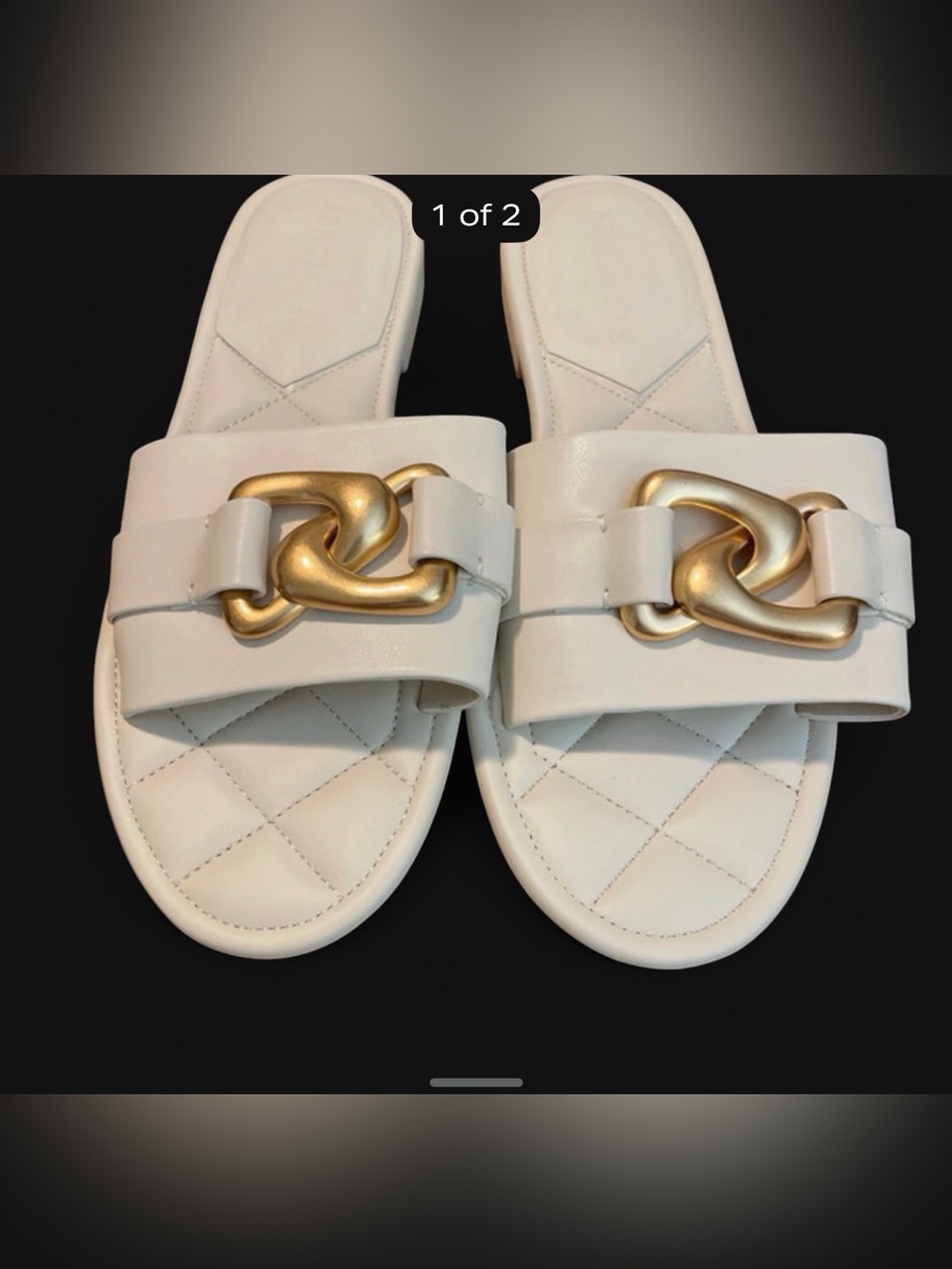 AEROSOLES White Quilted Slide Sandals with Gold Chain